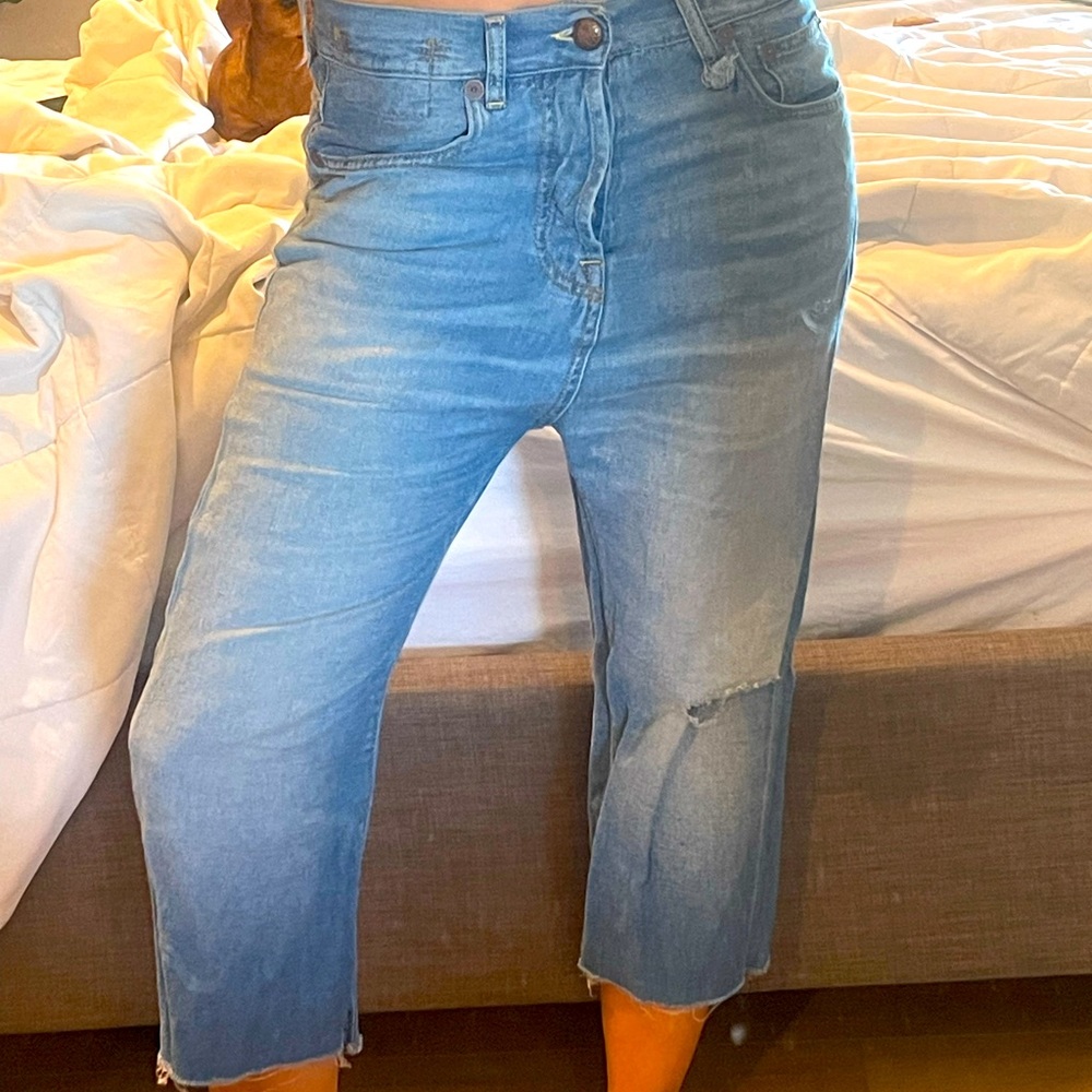 R13 drop crotch cropped distressed jeans sz 25 - Picture 11 of 11